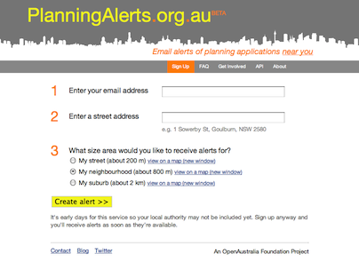 Planning Alerts website screenshot